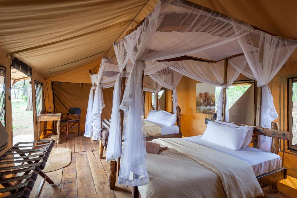 En route pour le parc national de Tarangire, réputé pour être la résidence préférée des éléphants. Vous passerez la journée en 4×4 avant de rejoindre votre Lodge pour un dîner au feu de camp. Installation à Baobab teted camp au cœur du parc. Avec ces tentes, jouissez d’une immersion assurée !